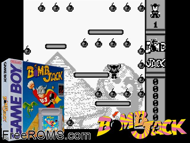 Bomb Jack [T+Por] Gameboy Color game showing 3D box cover and gameplay screenshot